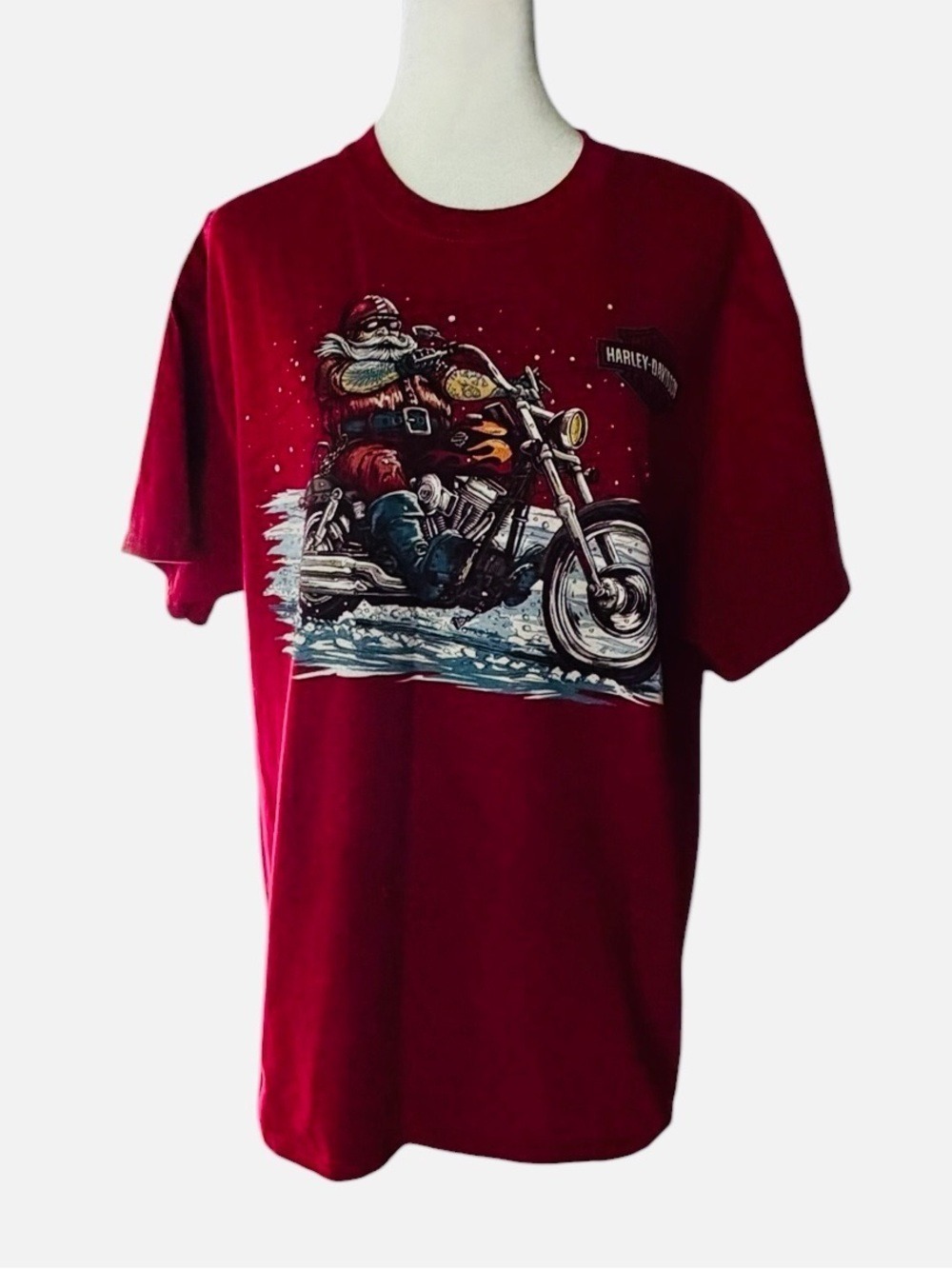 Harley Davidson Holiday Biker Santa Claus Tee Shirt Route 66 Doc’s Large Unisex